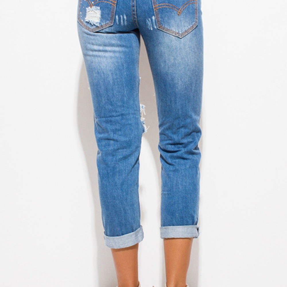 DESTROYED RHINESTONE BOHO BOYFRIEND JEANS!! - Picture 6 of 7